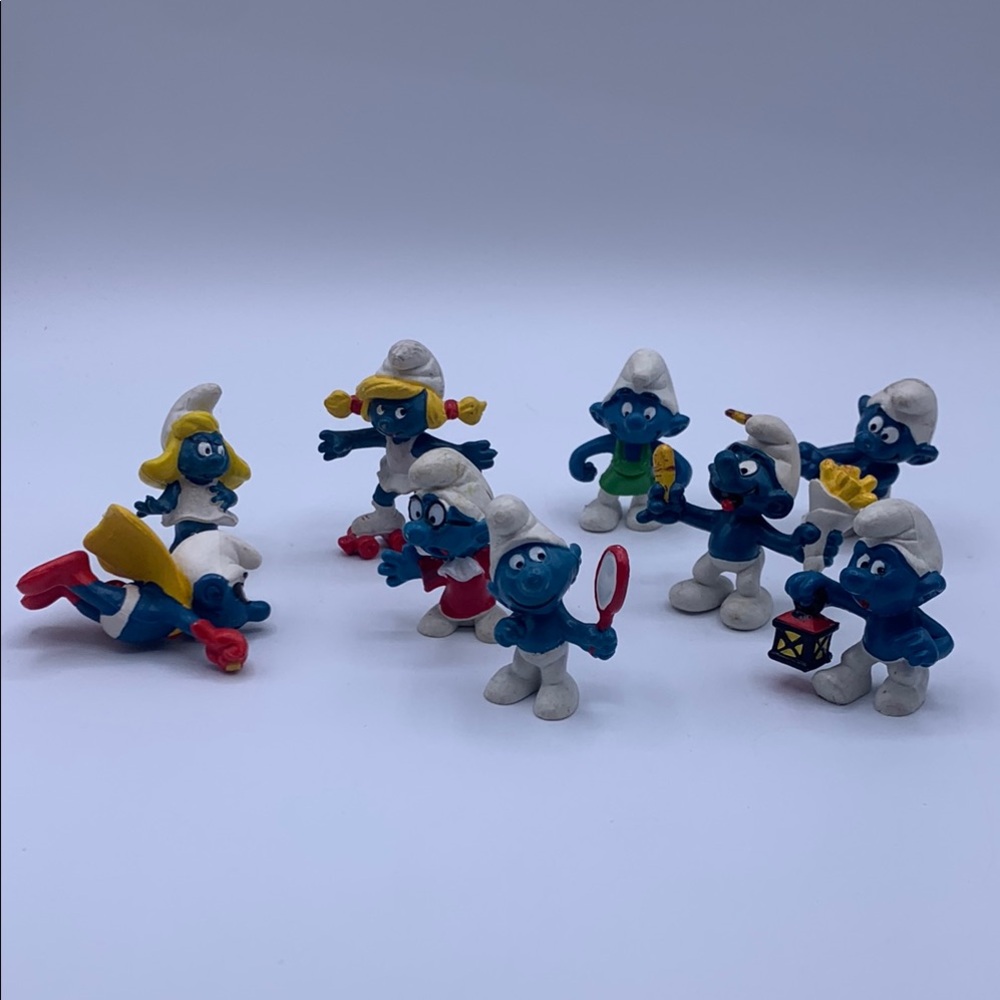 Lot of 9 Smurf Figurine Set Schleich Peyo Vintage 1970s-80s Hong Kong
